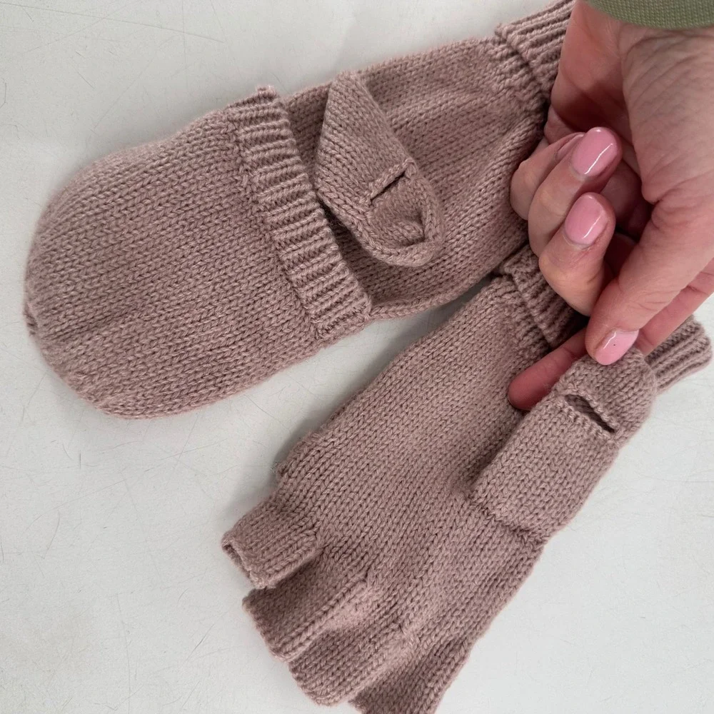 Father Panik‎ Industries Convertible Mittens Women Mauve Knit Fingerless Gloves